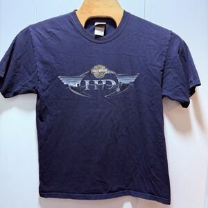 Harley Davidson Shirt Men's Size Large Navy Blue Short Sleeve Eagle Double Sided